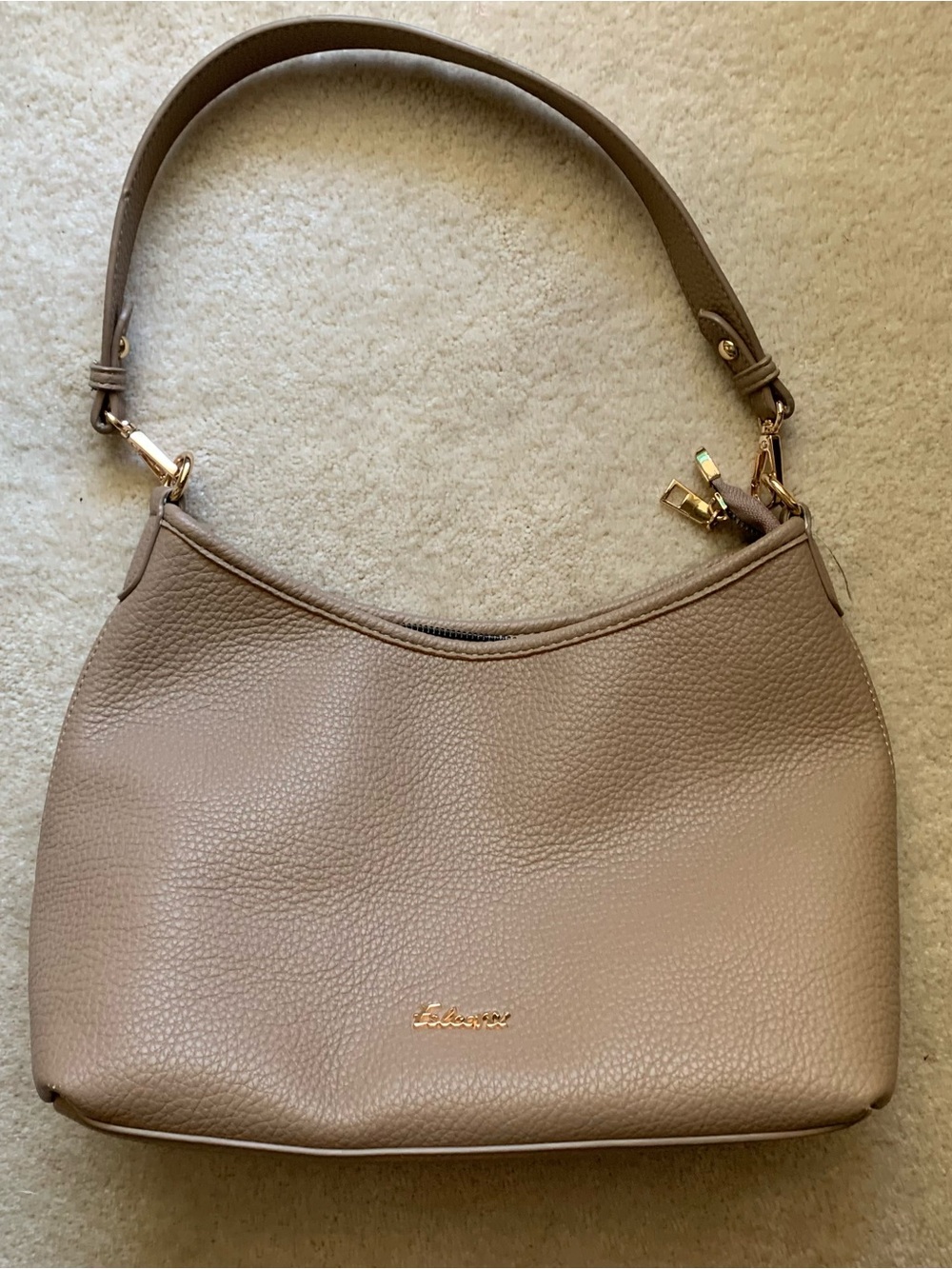 Pebbled Taupe Shoulder Hobo with Gold Accents